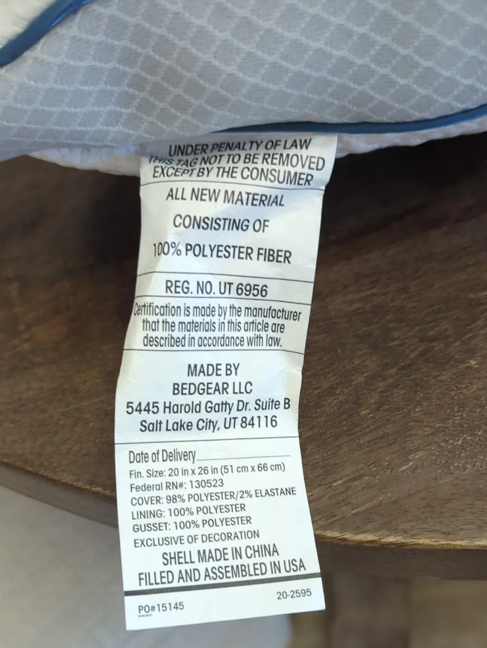Linea 1.0 Bedgear White Pillow - Supportive Home Bedding Never Used